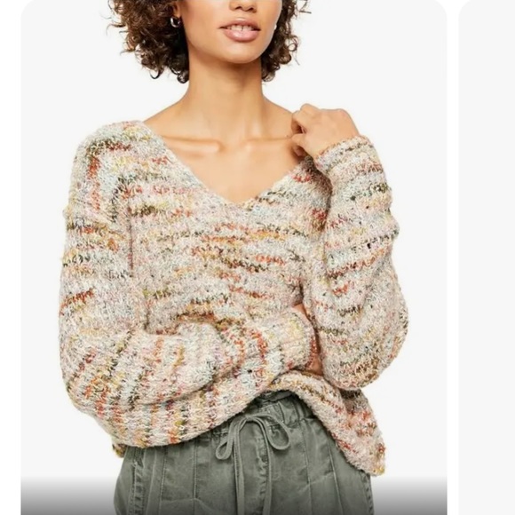 Free People Women’s Vneck Colorful Sweater - Picture 3 of 6